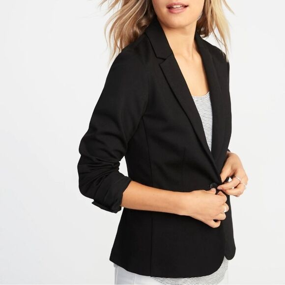 Old Navy Single Button Phoebe Blazer Black Knit Slouchy Fit Jacket Size Large - Picture 1 of 10